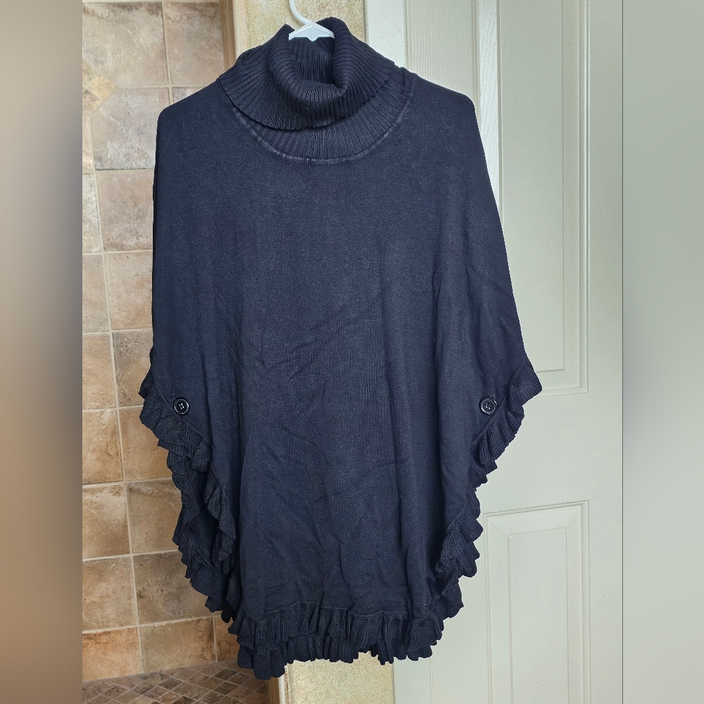 Joseph A Black Ribbed Knit Poncho Sweater - Size XL